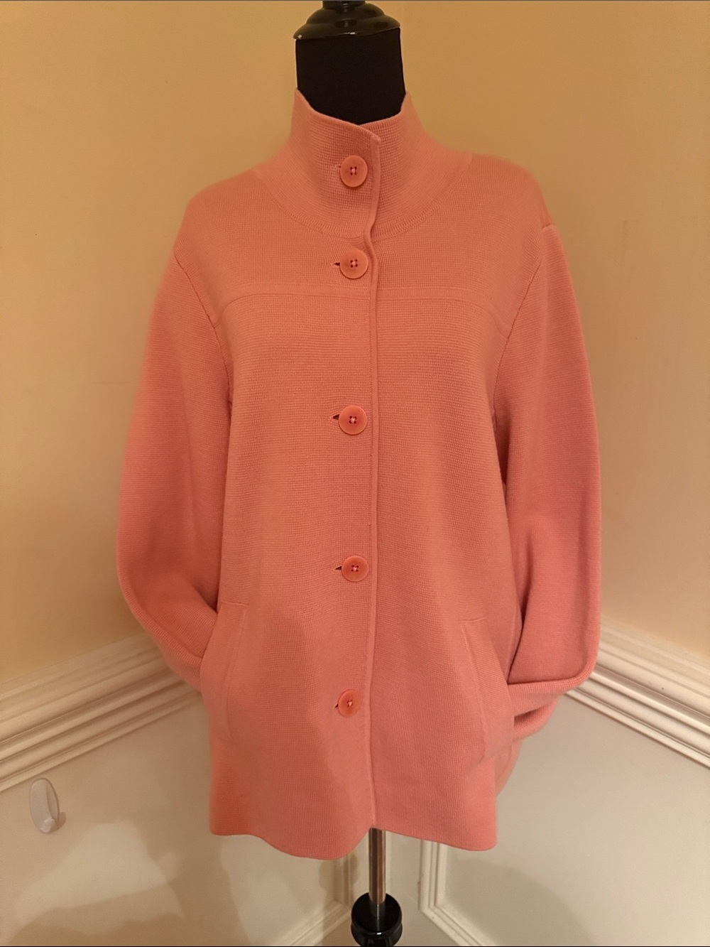 Talbots Size 1X Salmon Pink Ribbed Cardigan Collared